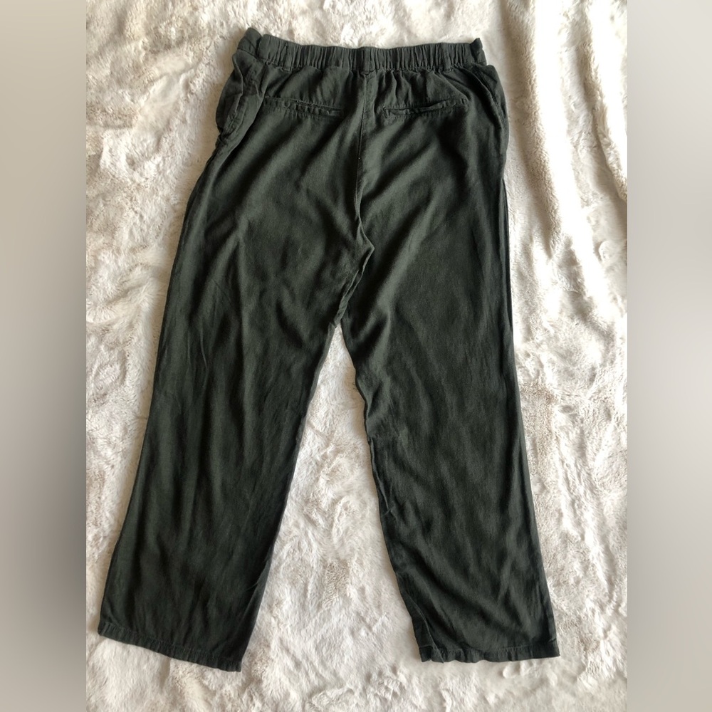 H&M LINEN-BLEND PANTS large size khaki color linen - Picture 4 of 14